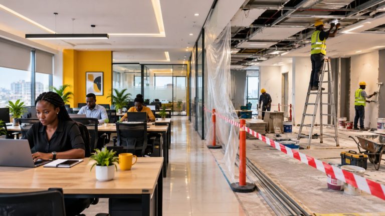 Office Renovation In Progress While Staff Continue Working Lagos