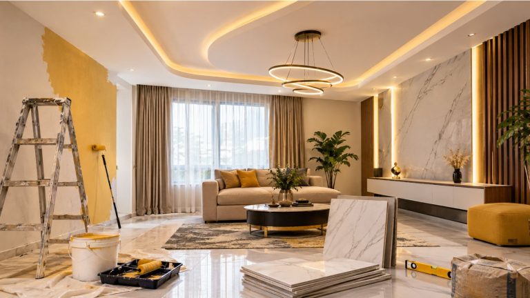 Completed 3-bedroom flat renovation, ceiling, paint and tile finishing